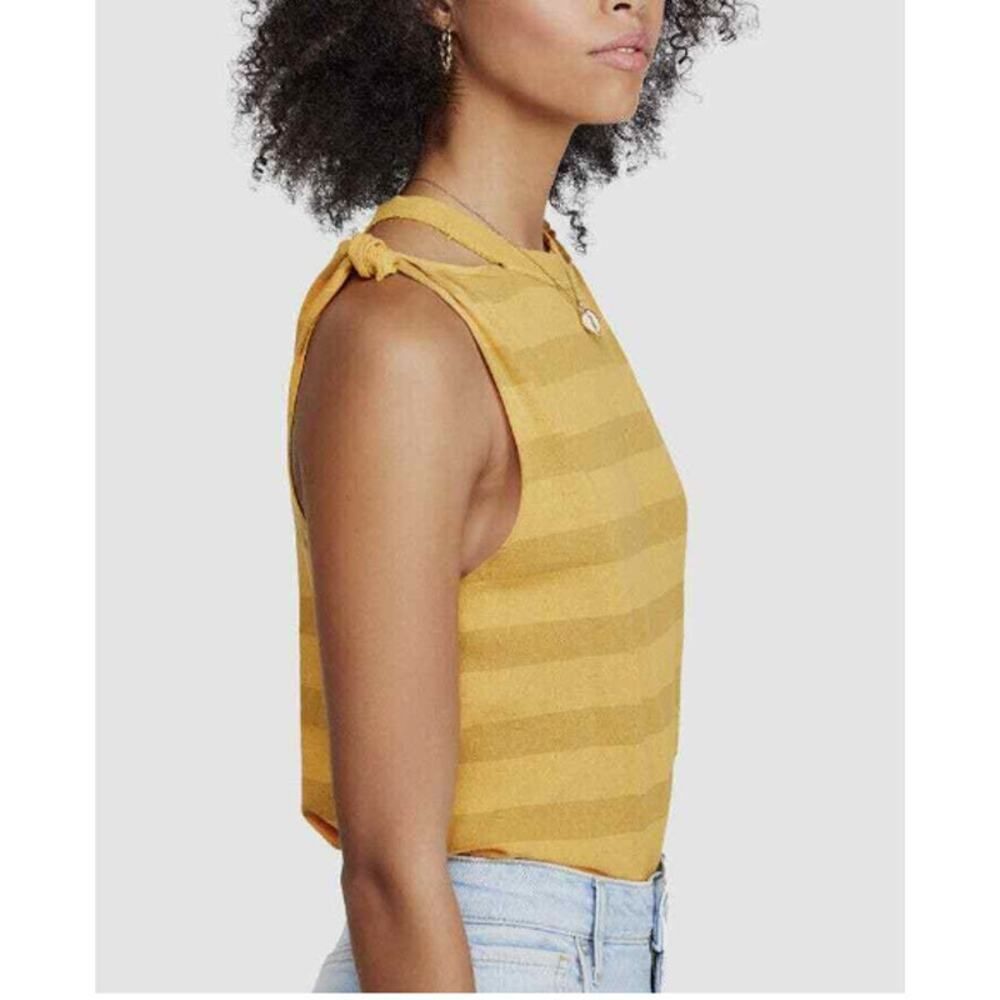 We The Free People Striped Tank Top Twist Shoulder Cut Out Yellow Size Small